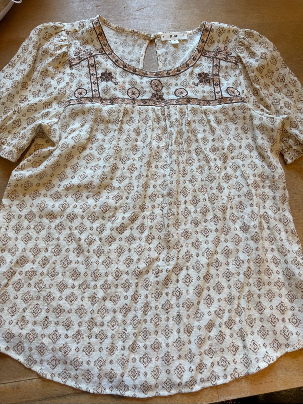 mine Cream and Brown Patterned Boho Blouse
